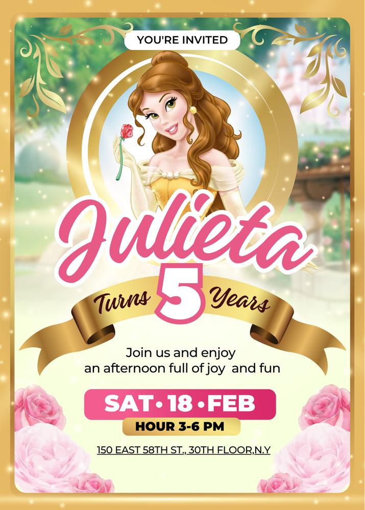 Beauty and the Beast Birthday Invitation | Editable Princess Belle Template