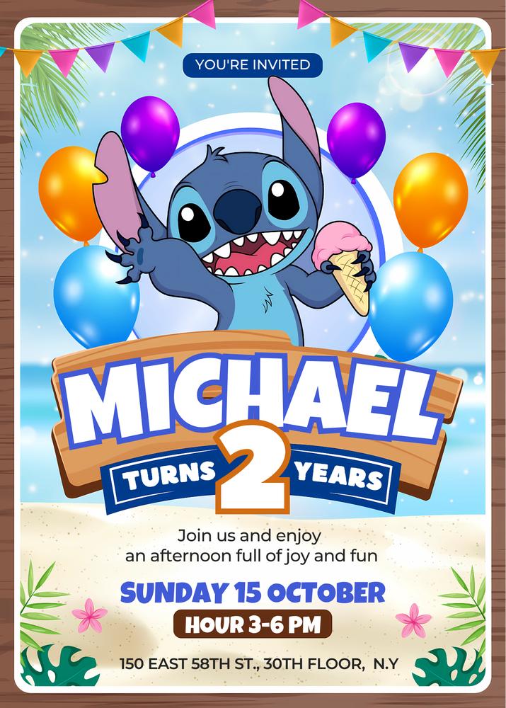 Editable Stitch Birthday Invitation | Lilo & Stitch Girl Party Invite Canva