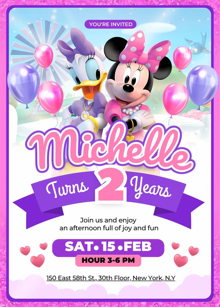 Minnie and Daisy Birthday Invitation | Editable Canva Template for Girls