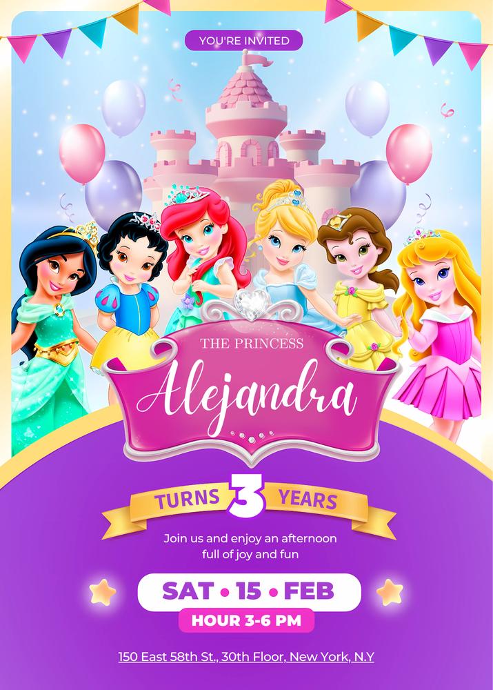 Disney Princess Birthday Invitation | Editable Canva Template | Royal Birthday