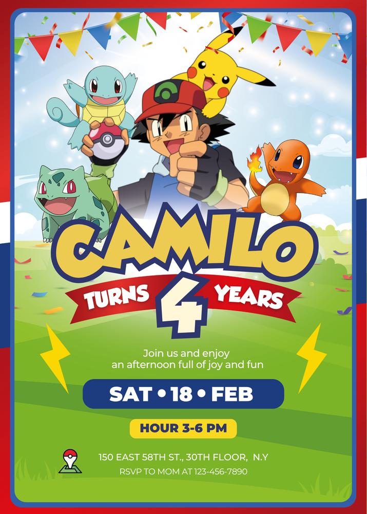 Pokemon Birthday Invitation Template | Editable Pikachu Party Invite in Canva