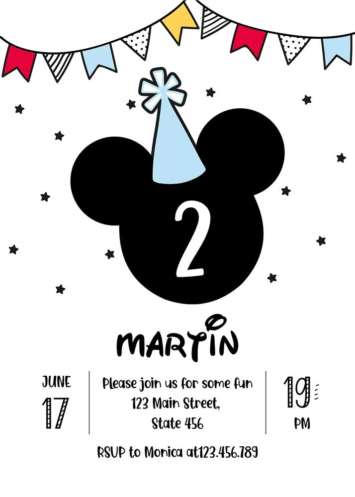 Editable Mickey Mouse Birthday Invitation | Any Age Boy Party Canva Template