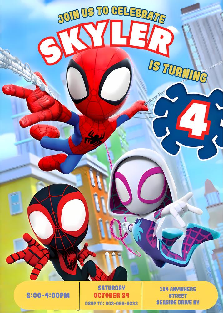 Spidey and His Amazing Friends Birthday Invitation | Editable Canva Template