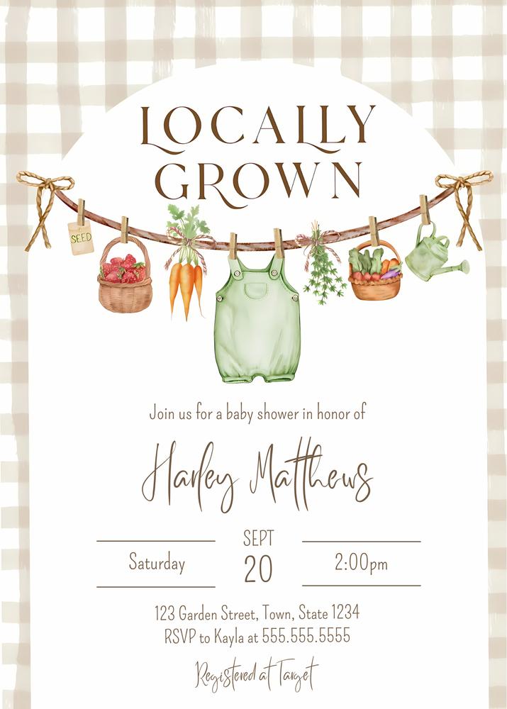 Locally Grown Baby Shower Invitation | Farmers Market Editable Canva Template