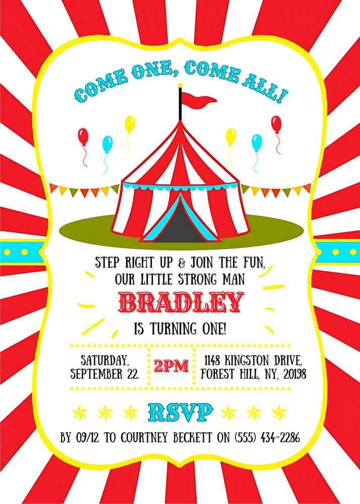 Big Top Circus 1st Birthday Invitation | Editable Carnival Canva Template