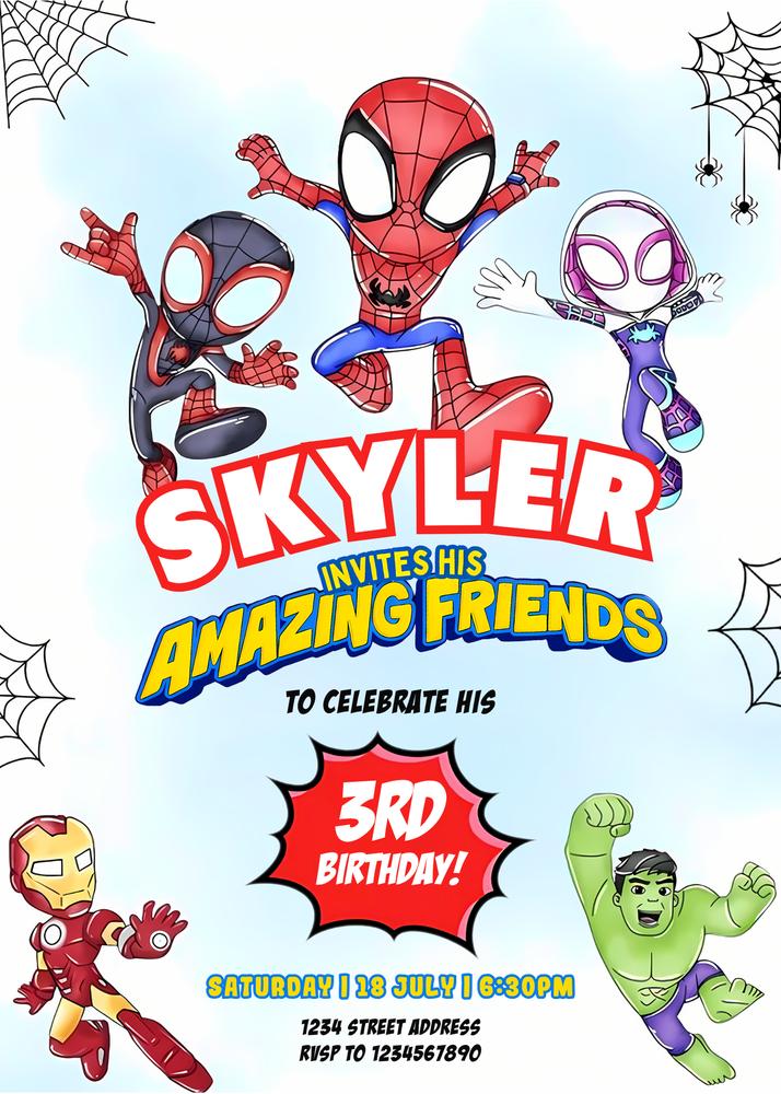 Spidey and His Amazing Friends 3rd Birthday Invitation | Editable Canva Template