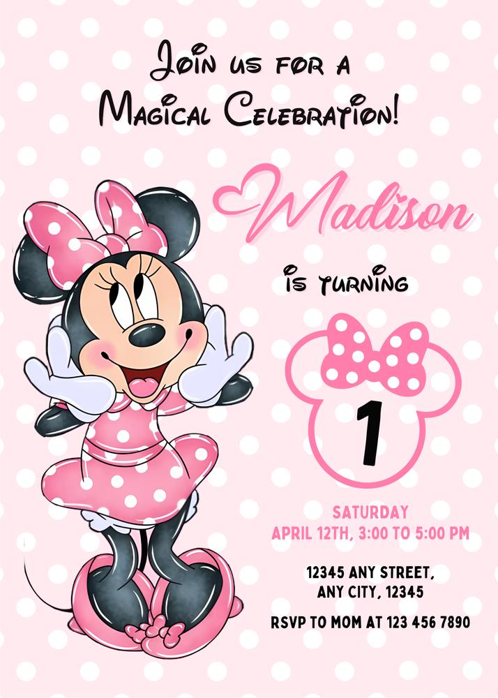 Minnie Mouse Pink Birthday Invite | Editable Canva Template for Girls