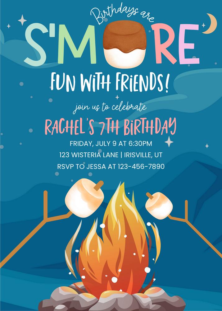 Smores Birthday Invitation | Editable Canva Template | Backyard Camping