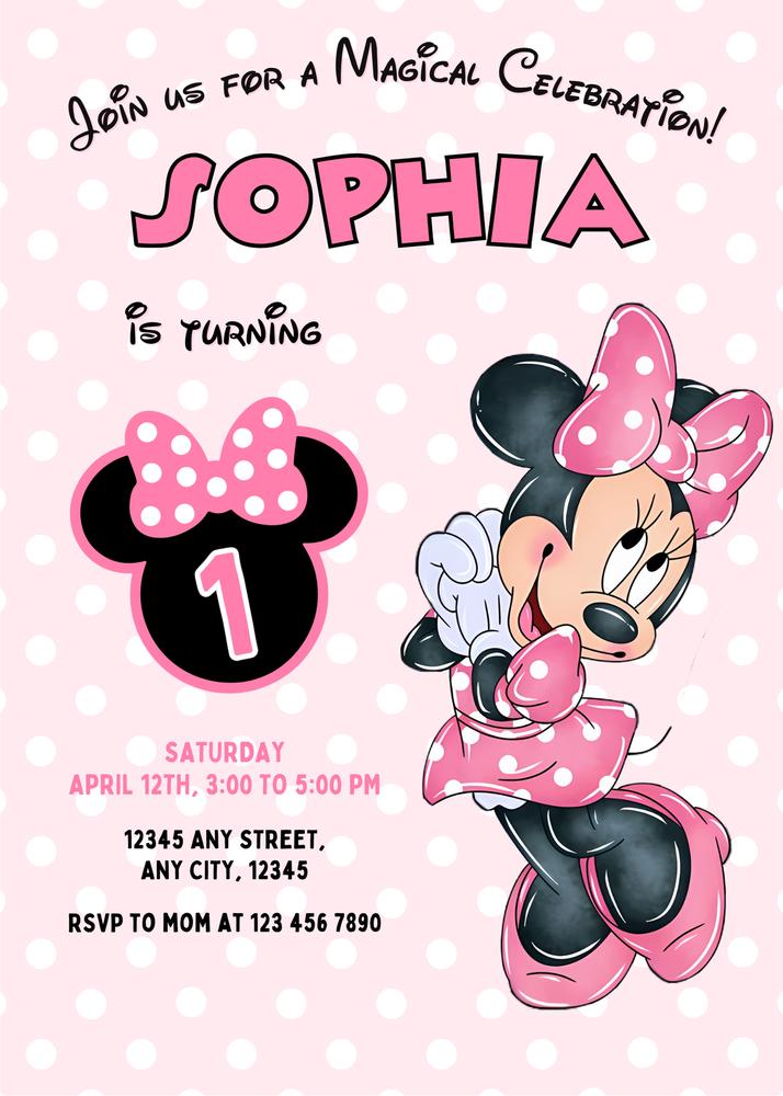 Minnie Mouse Pink Birthday Invite | Editable Canva Girls Birthday Evite