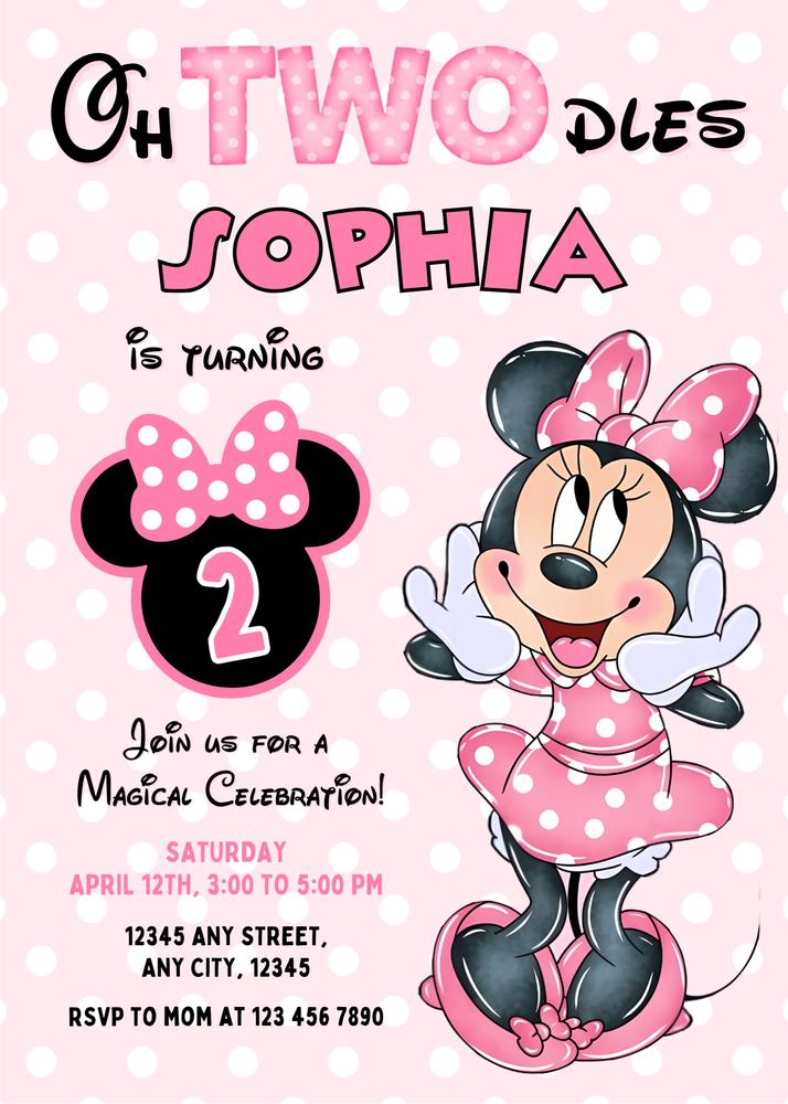 Oh Twodles Minnie Mouse 2nd Birthday Invitation | Editable Canva Template