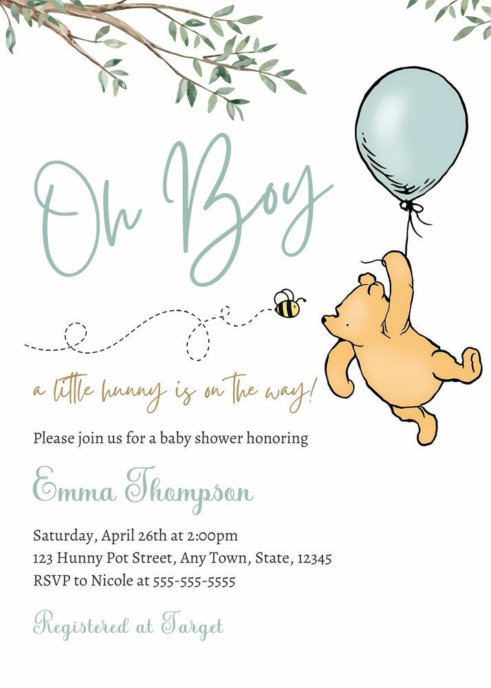 Winnie the Pooh Baby Boy Shower Invitation | Editable Canva Template