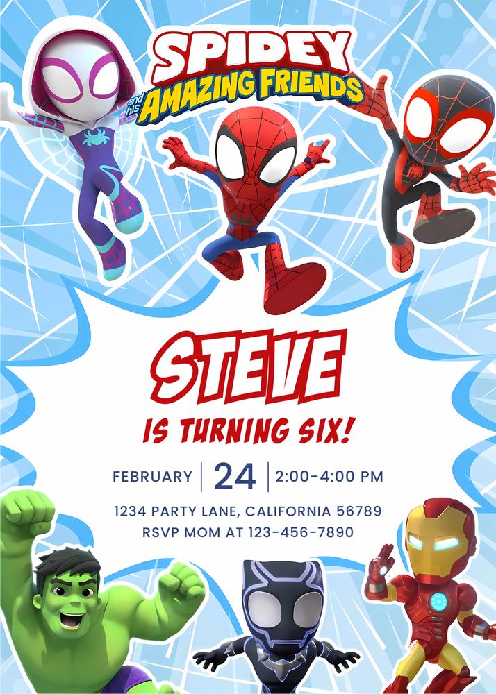 Spidey and His Amazing Friends Birthday Invitation | Editable Canva Template