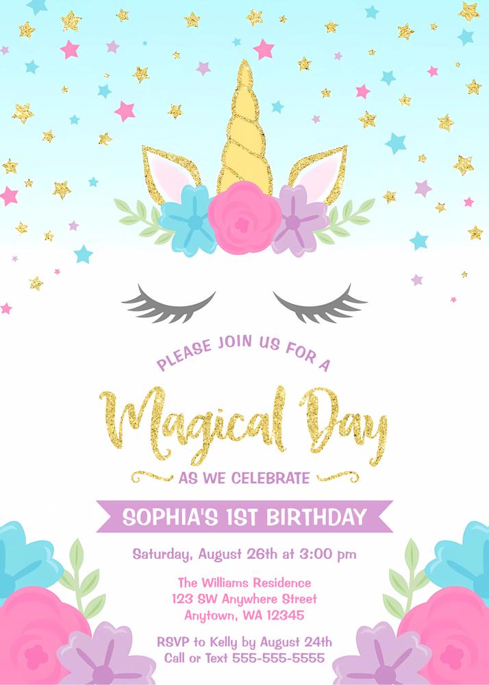 Editable Magical Unicorn Birthday Invitation | Sparkle Glitter Party Template