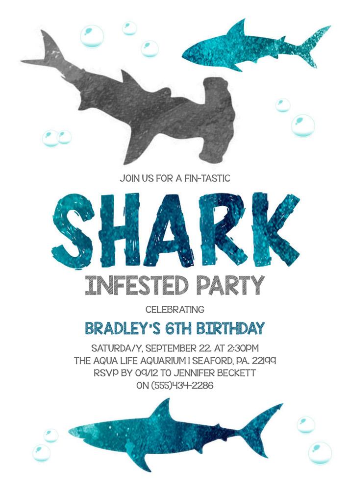 Shark Birthday Invitation Template - Editable Any Age Shark Attack Party Invite