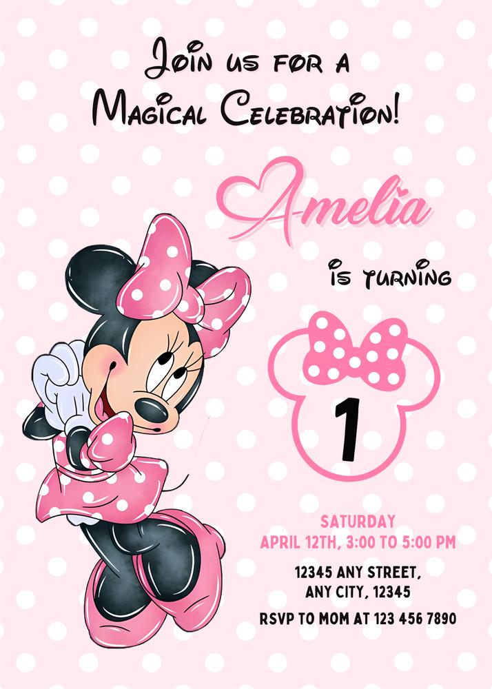 Minnie Mouse Birthday Invitation | Editable Canva Template Pink Girls Birthday