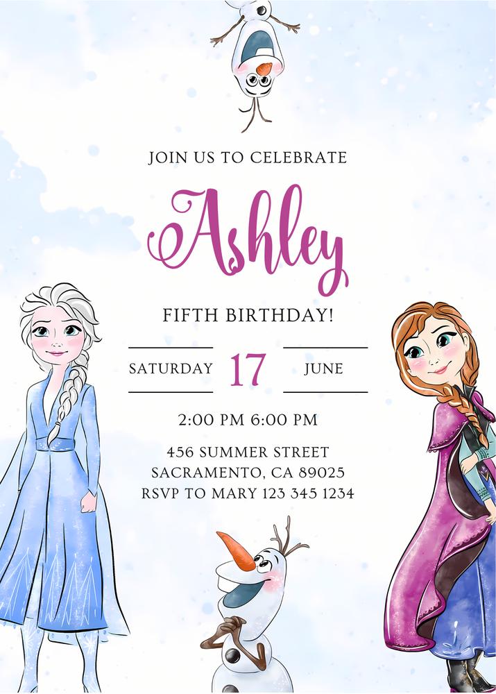 Frozen Birthday Invitation Template - Editable Elsa Winter Snow Party Invite