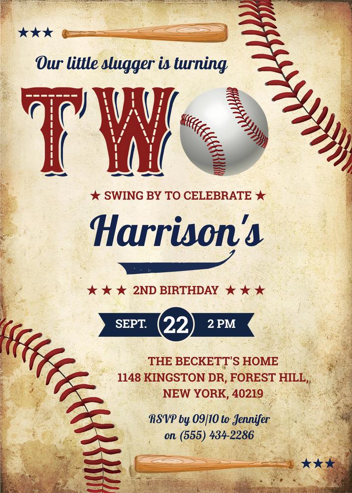 Vintage Baseball 2nd Birthday Invitation | Editable Canva Template