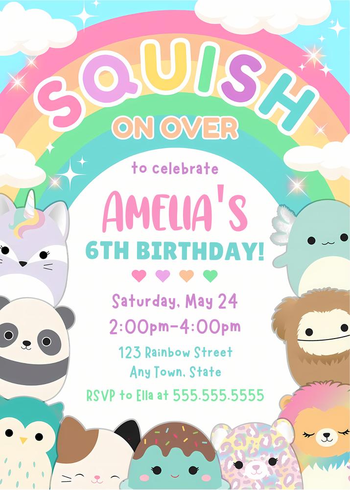 Squishmallow Birthday Invitation | Editable Canva Template | Squish Party Invite