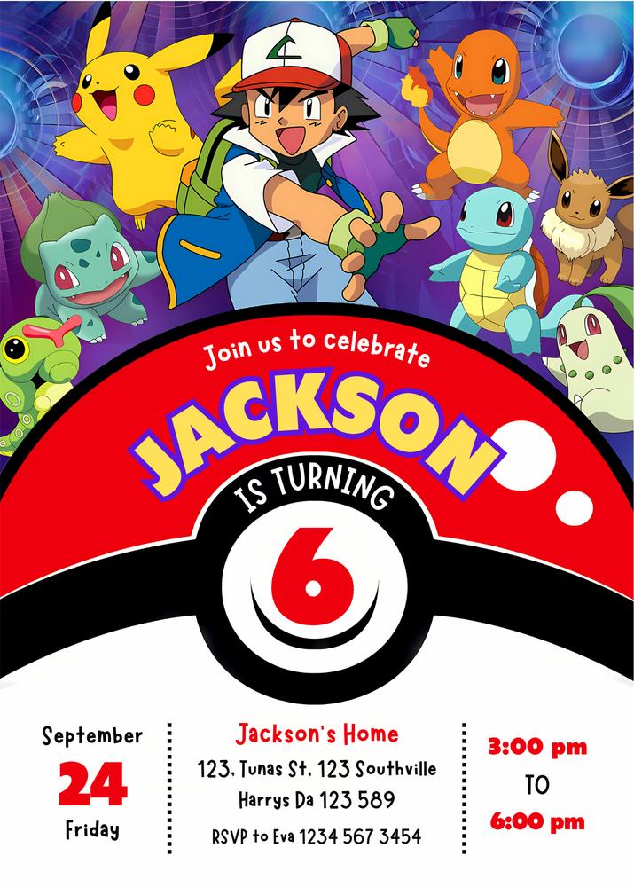 Editable Pokemon Birthday Invitation Template | DIY Canva Kids Party Invite