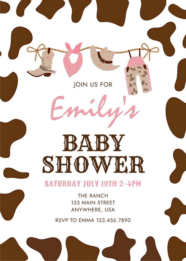Pink Rodeo Western Cowgirl Baby Shower Invitation | Editable Canva Template