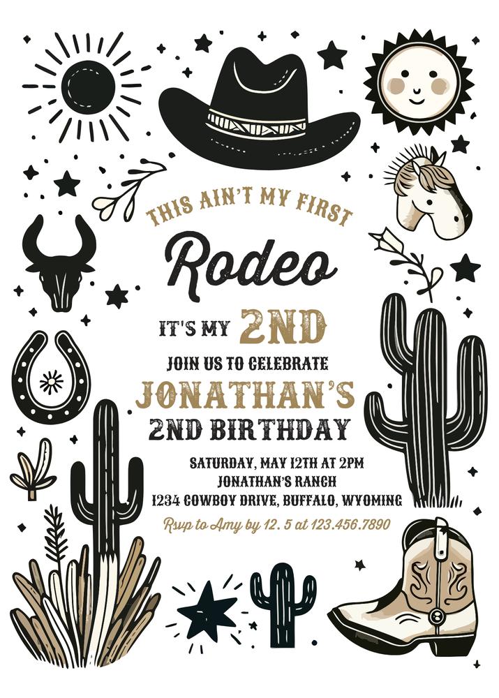 Editable 2nd Rodeo Birthday Invitation | Cowboy Wild West Canva Template