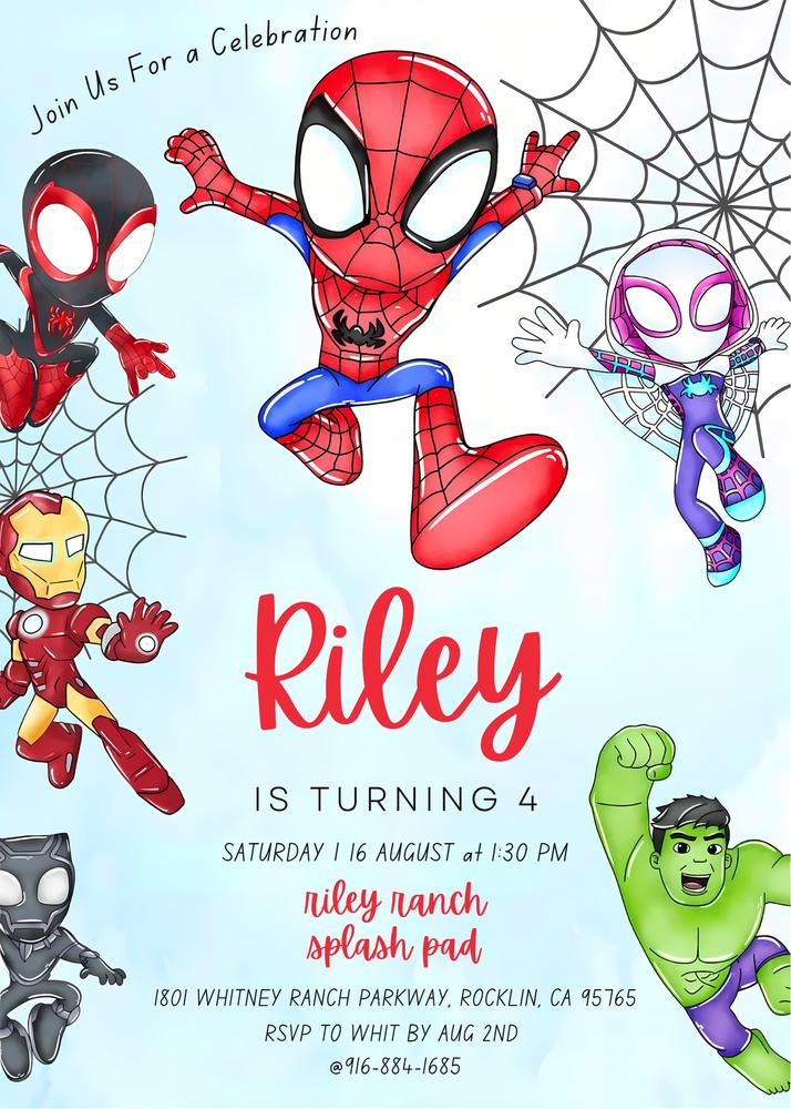 Spidey and His Amazing Friends Birthday Invite | Editable Canva Template