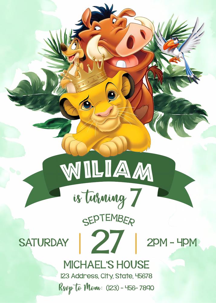 Lion King Birthday Invitation | Editable Safari Jungle Party Invite Canva