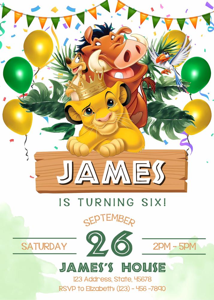 Lion King Birthday Invitation | Safari Jungle Party Invite | Canva Template