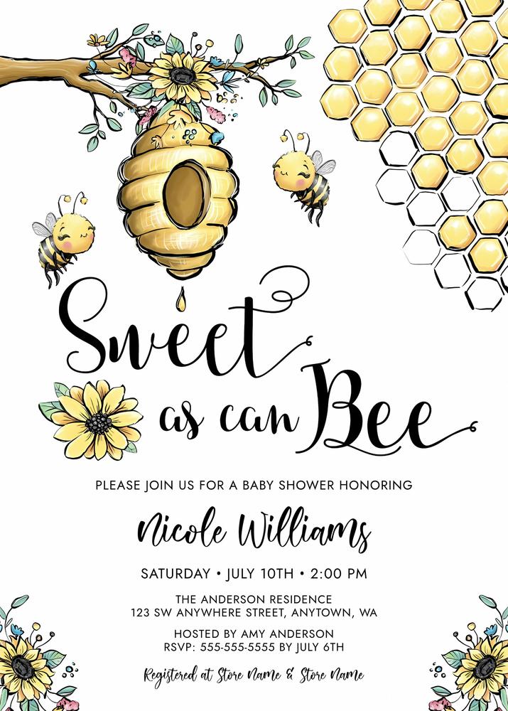 Floral Beehive Baby Shower Invite | Editable Sweet Bee Girl Canva Template