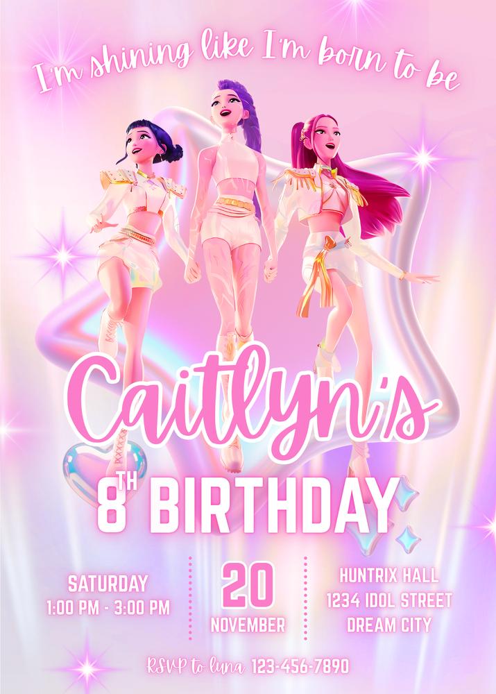 KPOP Demon Hunters Birthday Invitation Template - Editable Canva Digital Invite