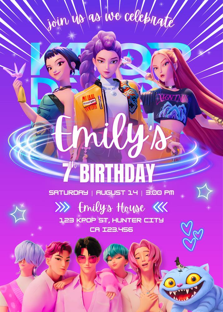 KPOP Demon Hunters Birthday Invitation Template | Editable Canva Design