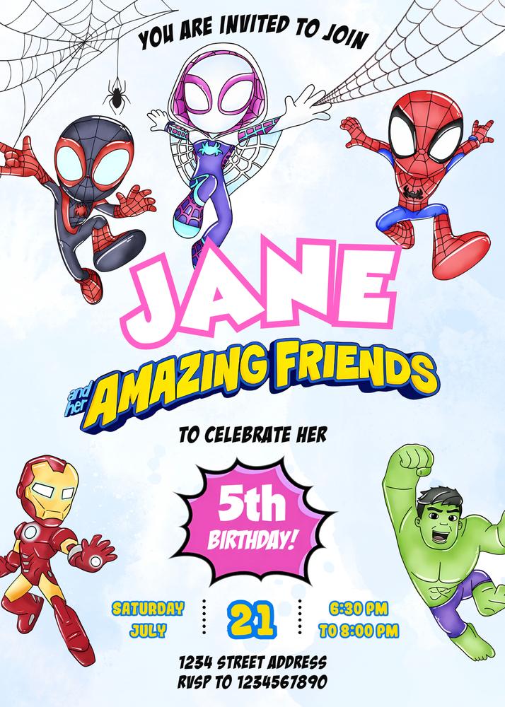 Pink Girl Spidey Birthday Invitation | Editable Canva Template | Spidey & Friends