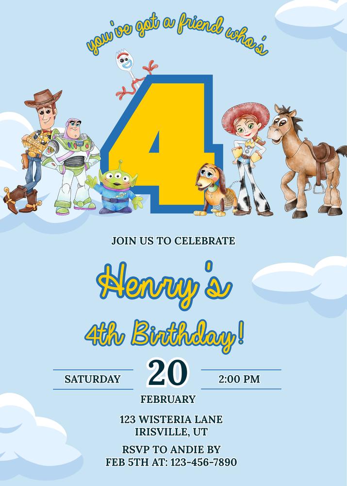 You’ve Got a Friend Whos 4 Toy Story Birthday Invitation | Editable Canva Template