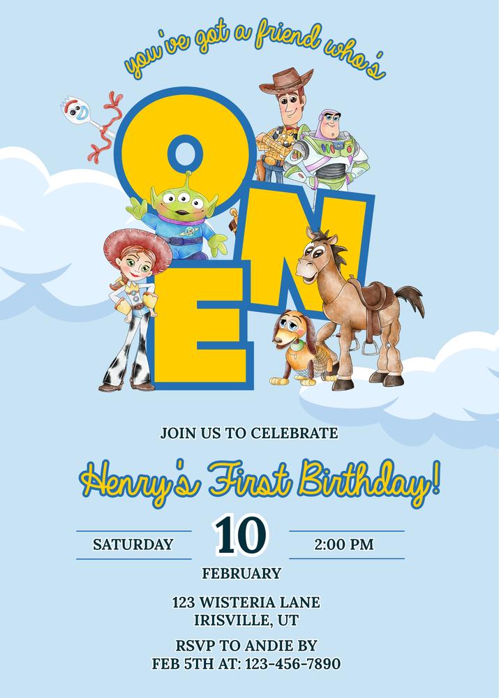 Toy Story 1st Birthday Invitation | Youve Got a Friend Whos ONE Canva Template