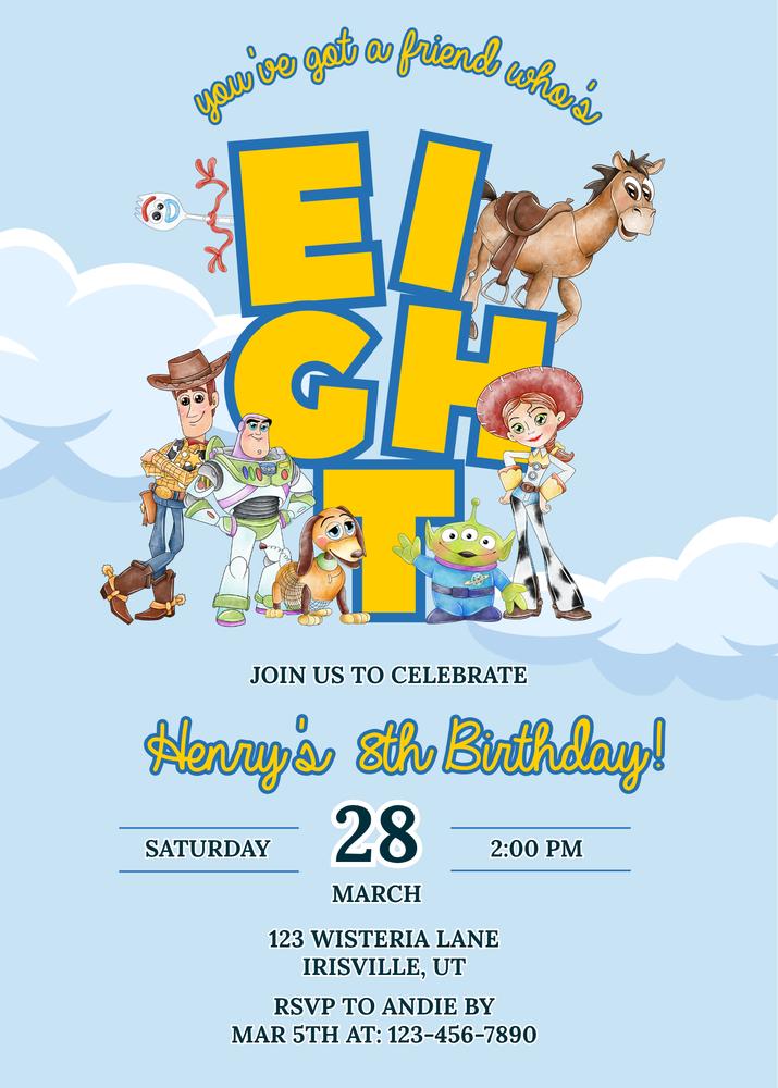 You’ve Got a Friend Whos Eight Toy Story 8th Birthday Invitation Canva Template