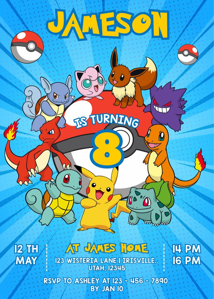 Pokemon Birthday Invitation Template - Editable Pikachu Party Invite (Canva)