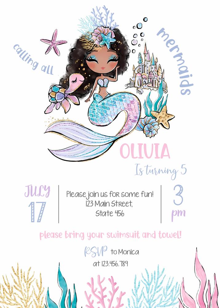 Mermaid Birthday Invitation | Editable Under the Sea Canva Template