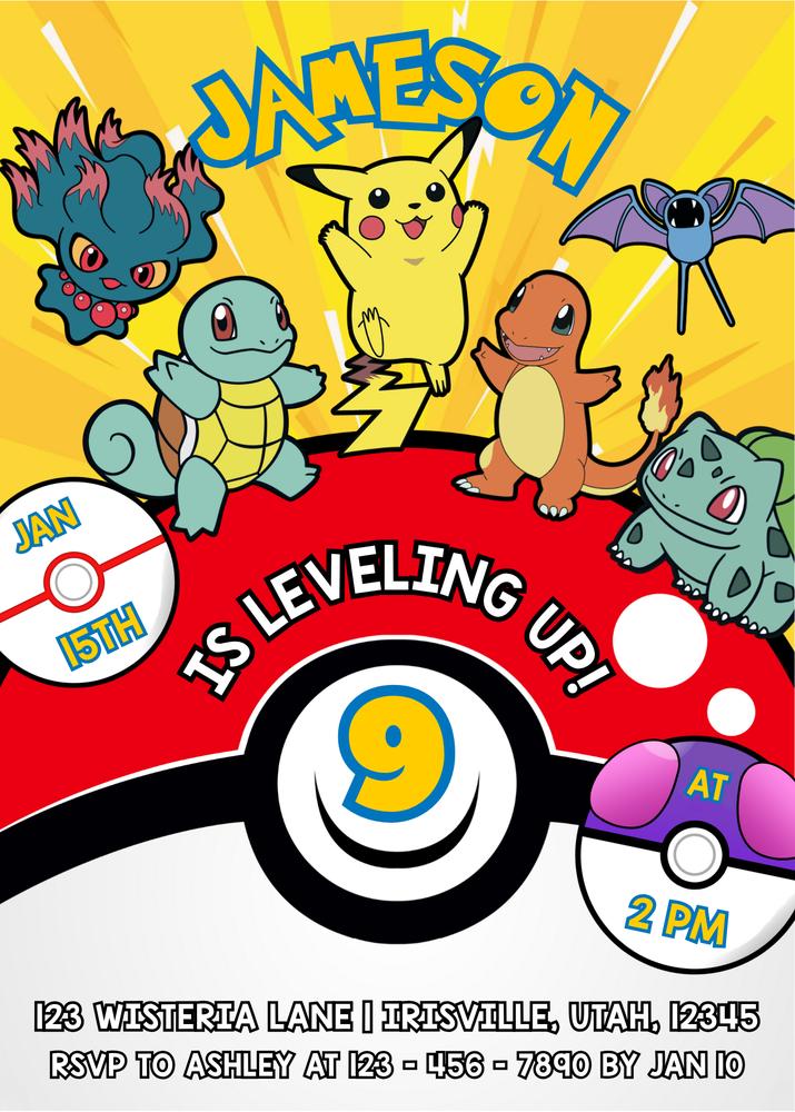 Pokemon Birthday Invitation Template - Editable Pikachu & Pokeball Party Invite