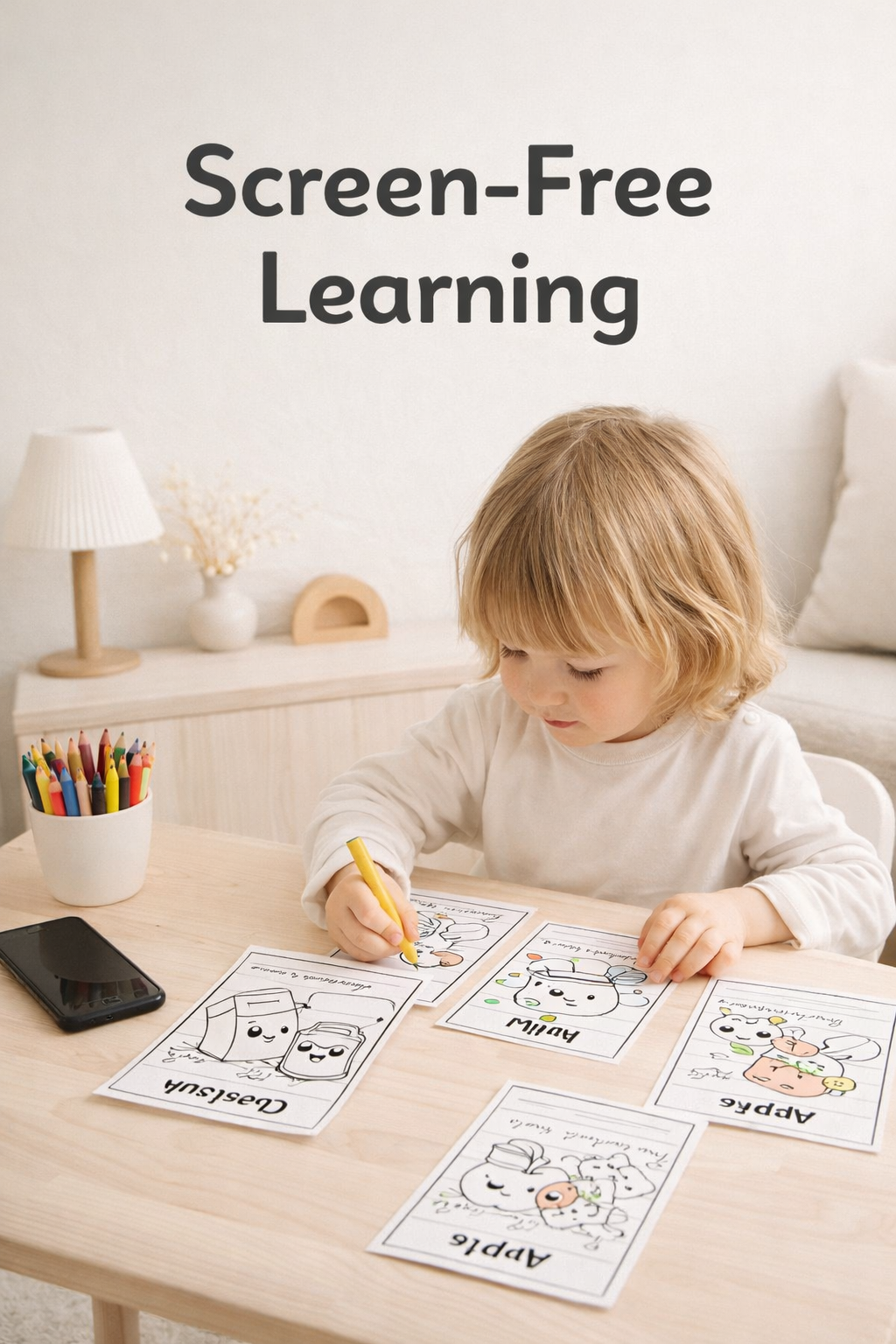 Fun Food Pack – Kids Vocabulary Coloring Cards (20 Printable Flashcards)
