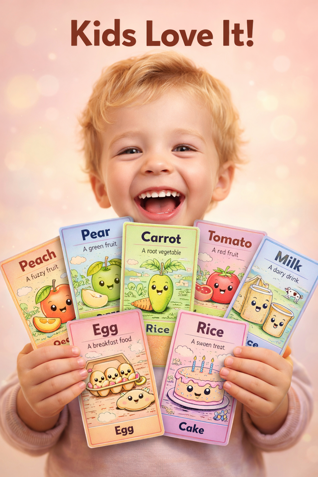 Fun Food Pack – Kids Vocabulary Coloring Cards (20 Printable Flashcards)