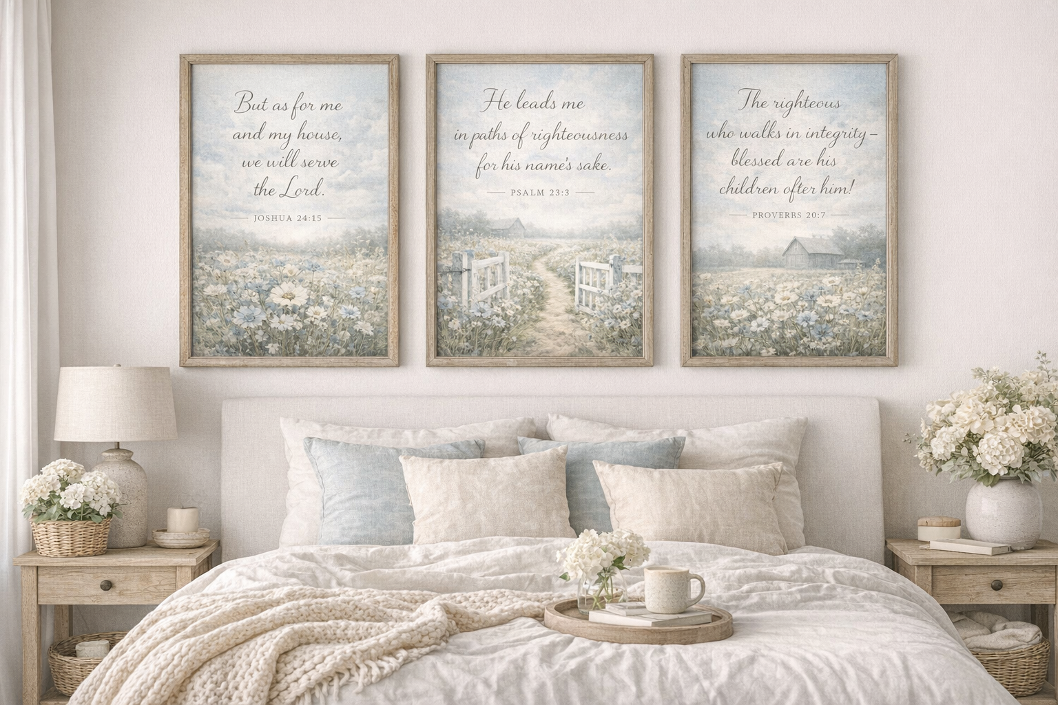 Christian Wall Art Set of 3, Bible Verse Prints, Farmhouse Scripture ...