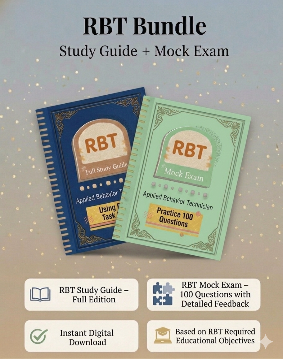 RBT practice exam bundle with visual study guide and 120-question mock test for Registered Behavior Technician prep