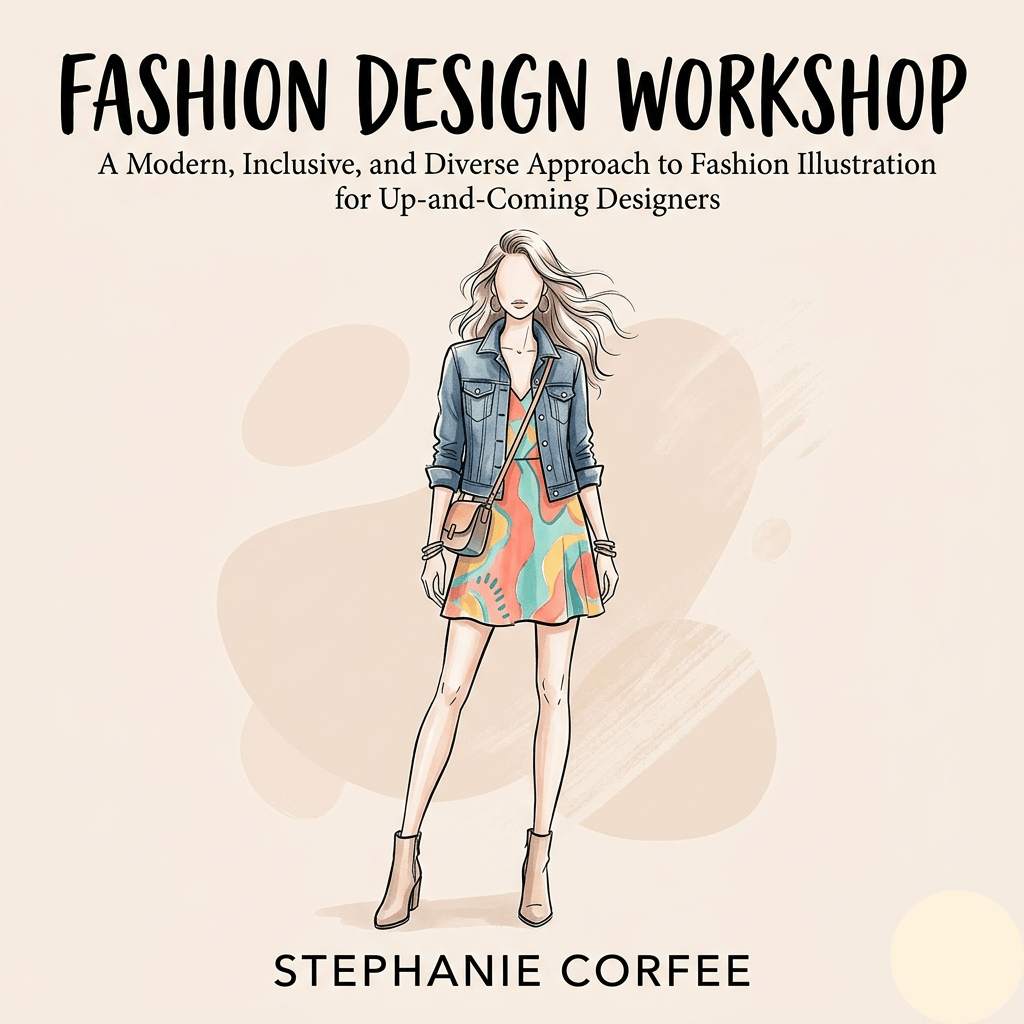 Professional cover of Fashion Design Workshop book by Stephanie Corfee, showing artistic fashion sketches and modern design illustrations.