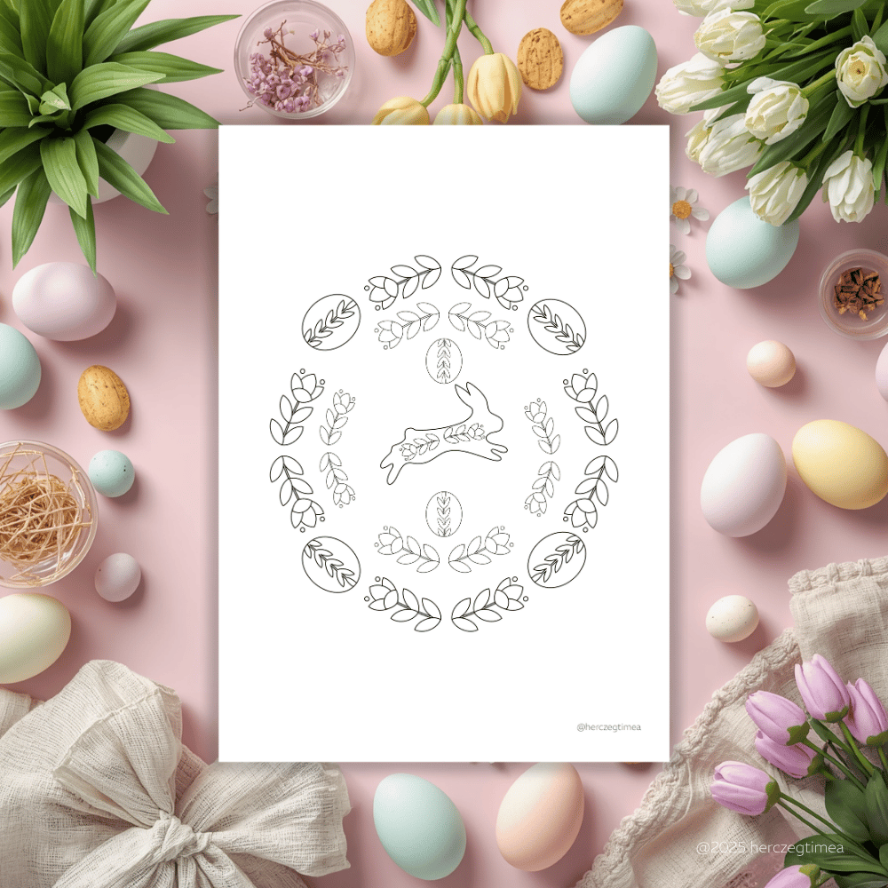 circle easter coloring pages with flowers and eggs for adults illustrated by herczeg timea