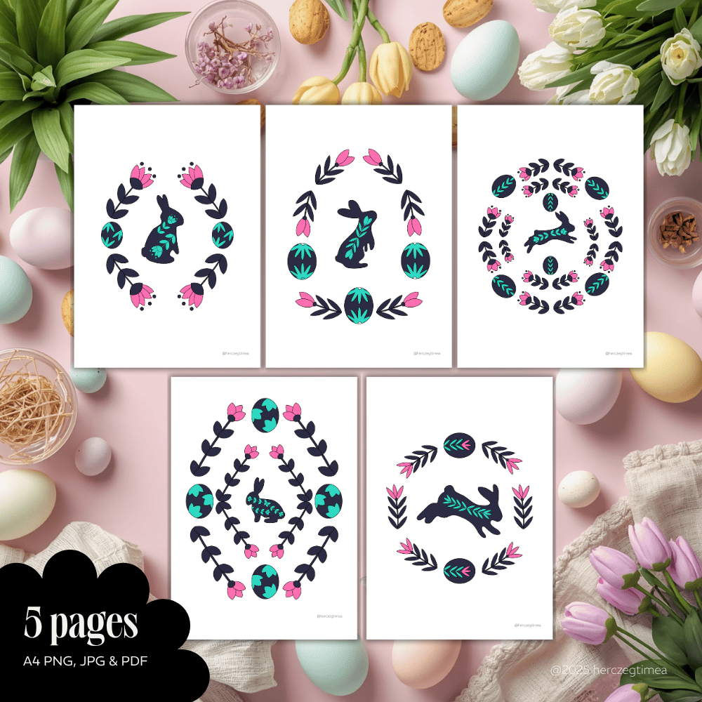 colored examples of 5 easter pattern coloring page illustrated by herczeg timea