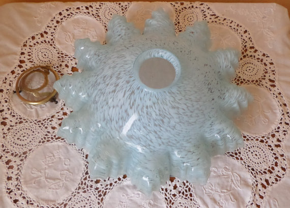1940s speckled milk glass ceiling shade in pastel blue