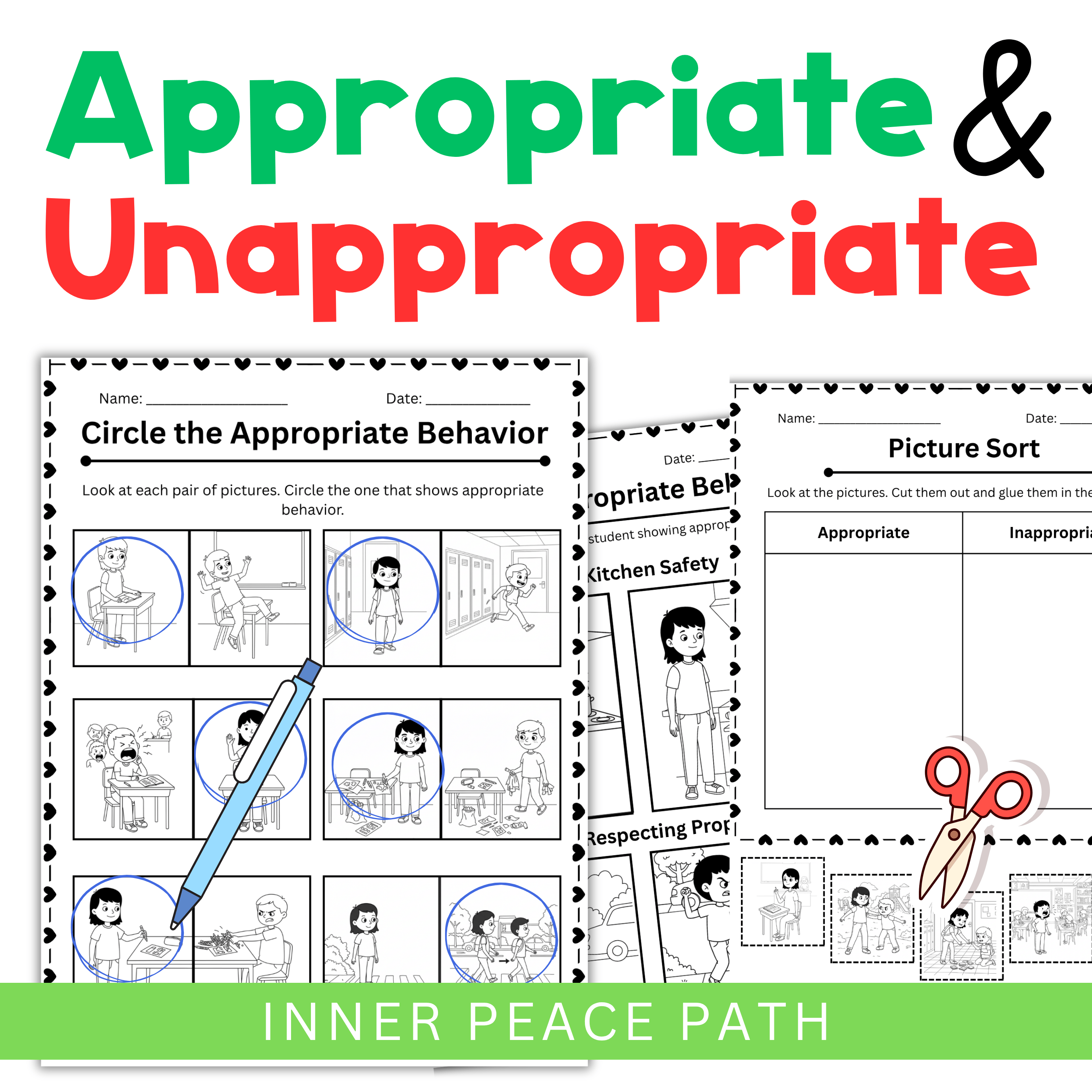 Appropriate vs Inappropriate Behaviors Worksheets Scenarios in School ...