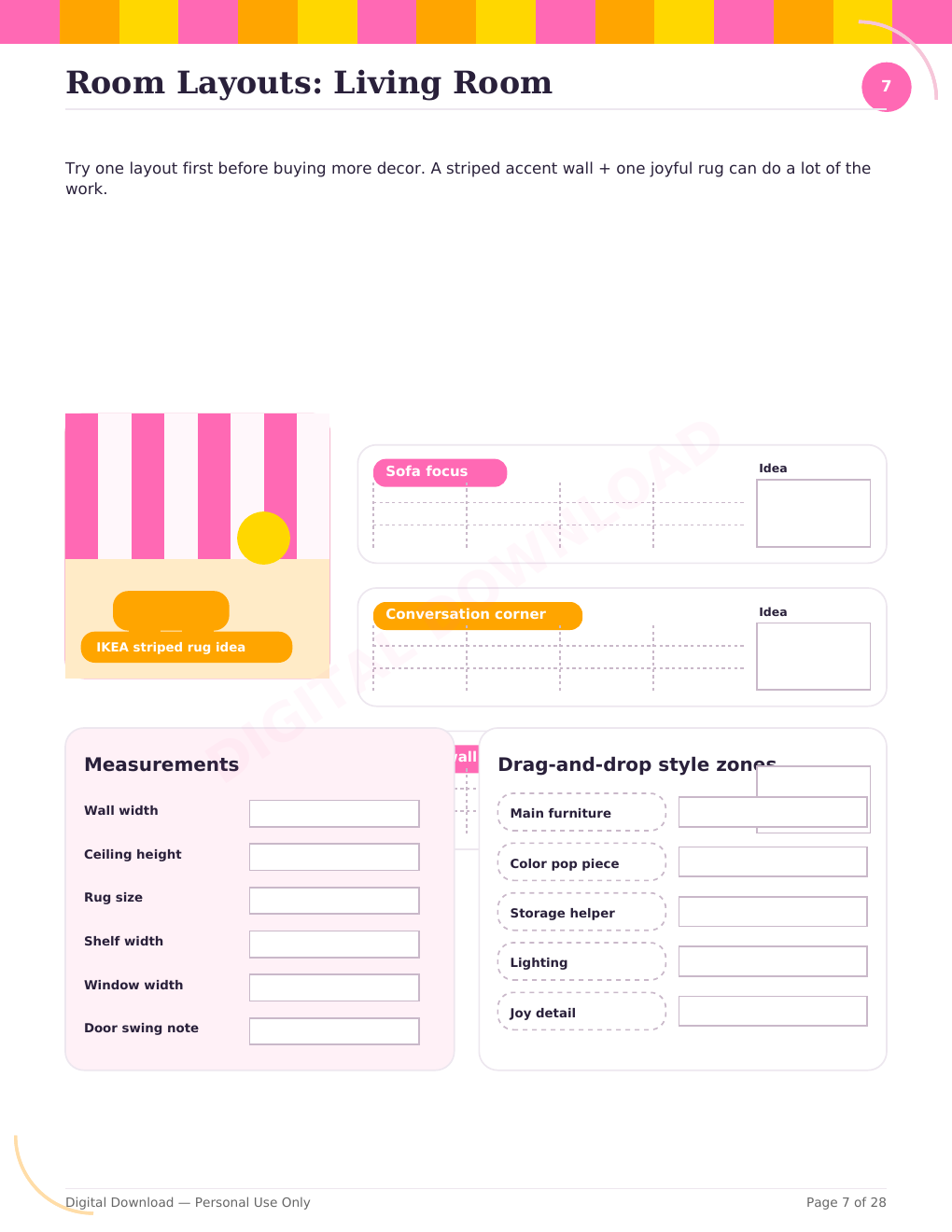 room refresh planner, room makeover planner, home decor planner, printable room planner, colorful home decor ideas, DIY room makeover, budget home decor, home styling workbook, interior design planner, bedroom refresh ideas, living room makeover planner, 