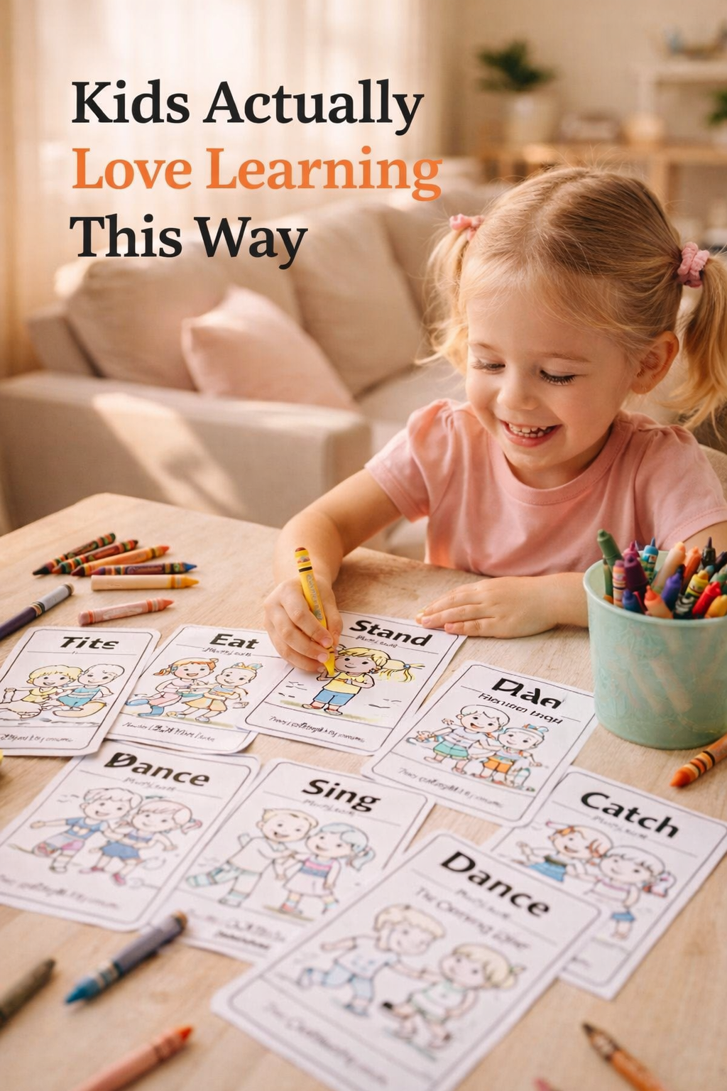 20 Action Words Coloring Cards for Kids (Ages 3–7) – Fun Verbs Learning Printable | Learn Actions Through Play