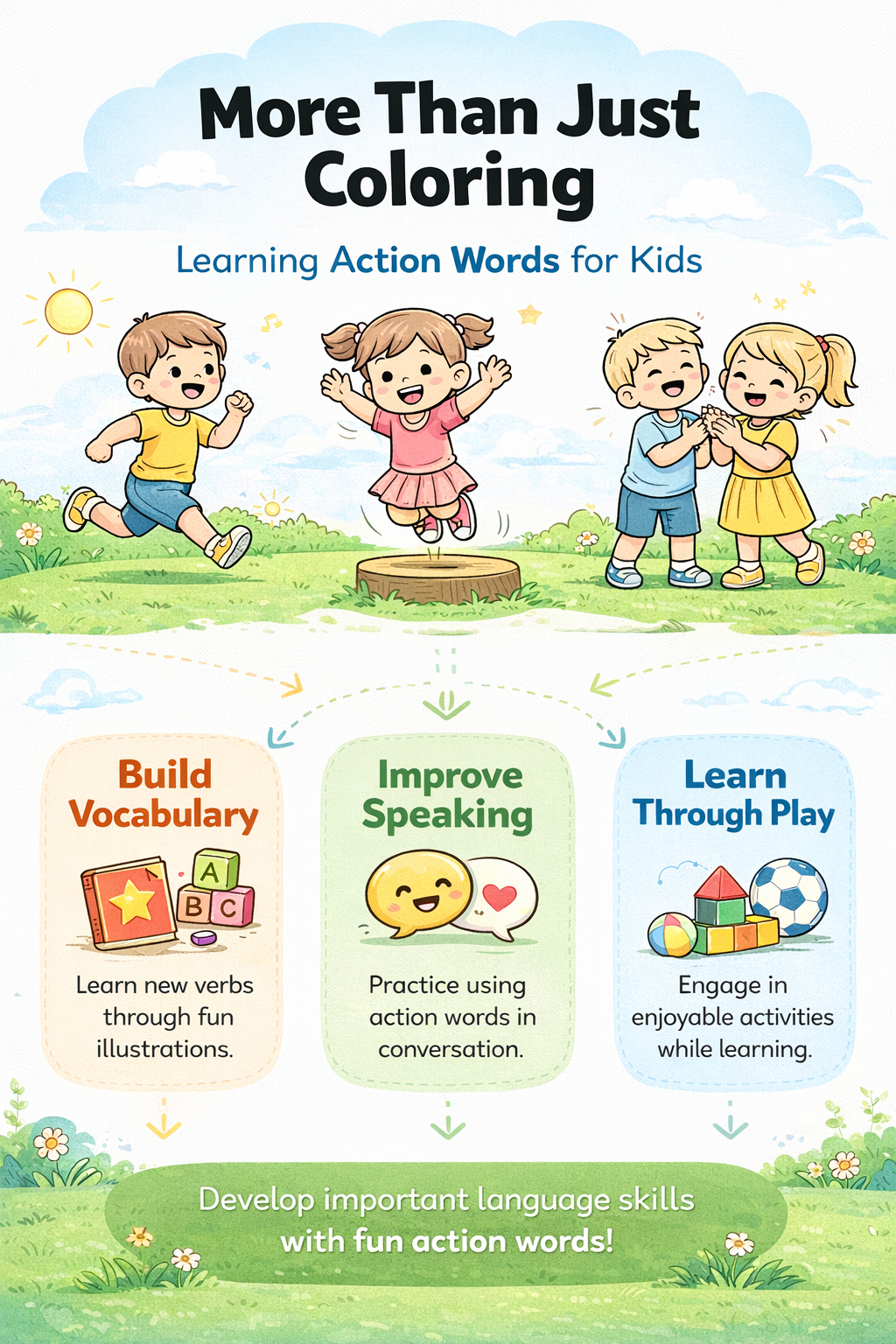 20 Action Words Coloring Cards for Kids (Ages 3–7) – Fun Verbs Learning Printable | Learn Actions Through Play